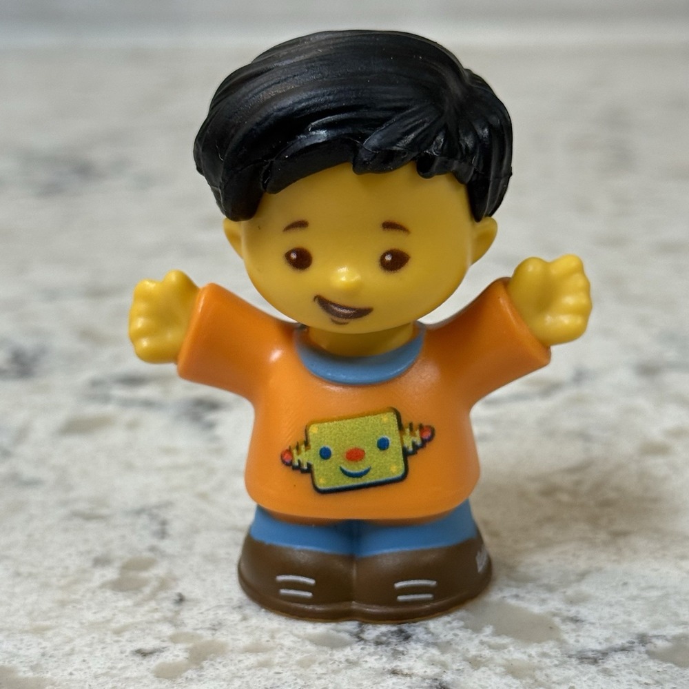 Fisher Price Little People Koby Boy Orange Shirt Science Robot Black Hair 2016
